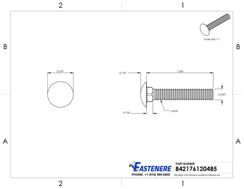 1/4-20 X 1-1/2" Pernos de Carro Acero Inoxidable 18-8 Cabeza Redonda Cantidad 25 - Imagen 2 de 7