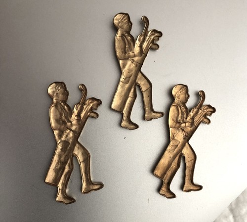 3 Stamped Brass Antique Golf Figures: 1-11/16” High; Golfer Holding Bag & Clubs - Picture 3 of 3
