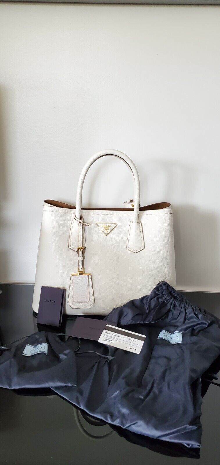 Prada Saffiano Leather Top-handle Bag in White