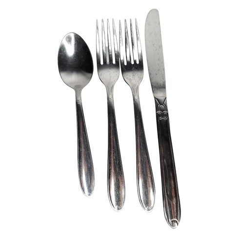 Vintage Utica Edelstahl Besteck hübsches Muster Tafelmesser Teelöffel Gabeln 4 Stück - Bild 1 von 4