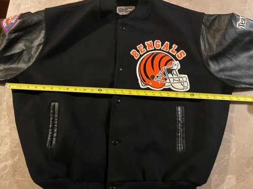 Chaqueta Letterman Vintage Años 90 Línea Tiza Cincinnati Bengals Lana Cuero Talla 2XL - Imagen 10 de 19