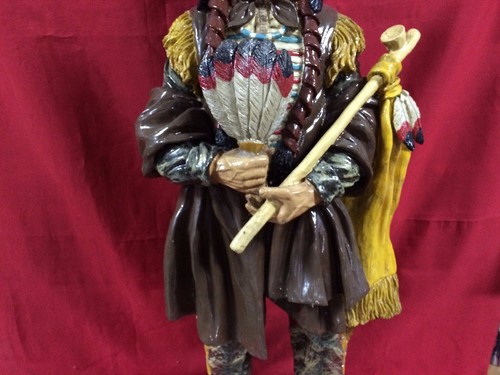HUGE SUPERB STATUE NATIVE AMERICAN INDIAN TRIBE CHIEF SCULPTURE ANTIQUE 80 CM R5 - Picture 6 of 11
