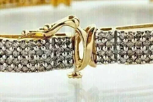 8 CT Round Shape Certified Moissanite Men's Link Bracelet 14K Yellow Gold Plated - Picture 3 of 9