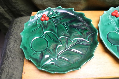 MCM Lefton Holly Berry Christmas 3 Snack Plates #1363 Green Leaf Red Berry - Picture 7 of 10