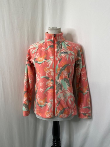 Girl’s Large Fleece Jacket Columbia Pink Floral Print Long Sleeve Full Zip - Picture 2 of 11
