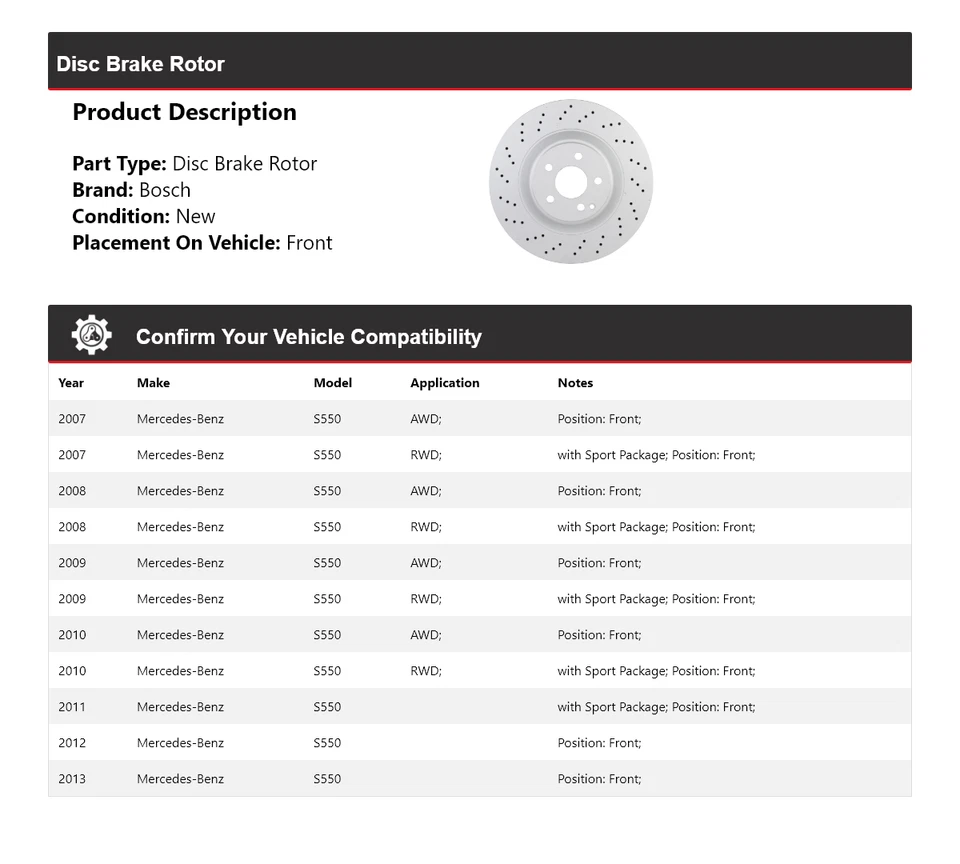 For 2007-2013 Mercedes S550 Bosch QuietCast Disc Brake Rotor Front 2008 2009 - Imagem 2 de 4
