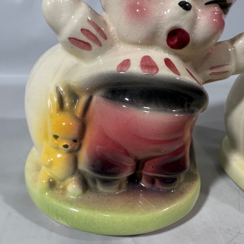 Vtg 2 Mid Century Kitschy Sad Cat Planter American Bisque Pottery Crying Kitten - Picture 5 of 9