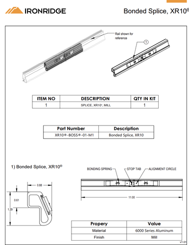 IronRidge XR10-BOSS-01-M1 Structural Splice – For XR10 Rails, Bonded Connector - Picture 4 of 4