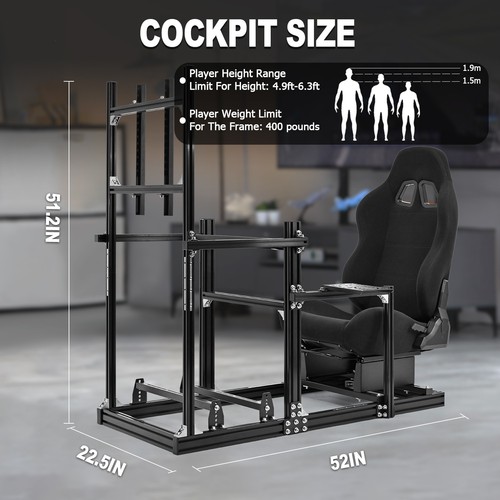 Marada Aluminiumprofil-Rennsimulator-Cockpit mit TV-Ständer und Schwarzem Sitz - Picture 2 of 20