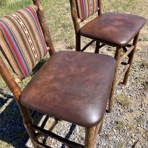 Two Old Hickory Bar Stools Shelbyville Twig Stick Southwestern Leather Cabin 31” - Picture 4 of 9