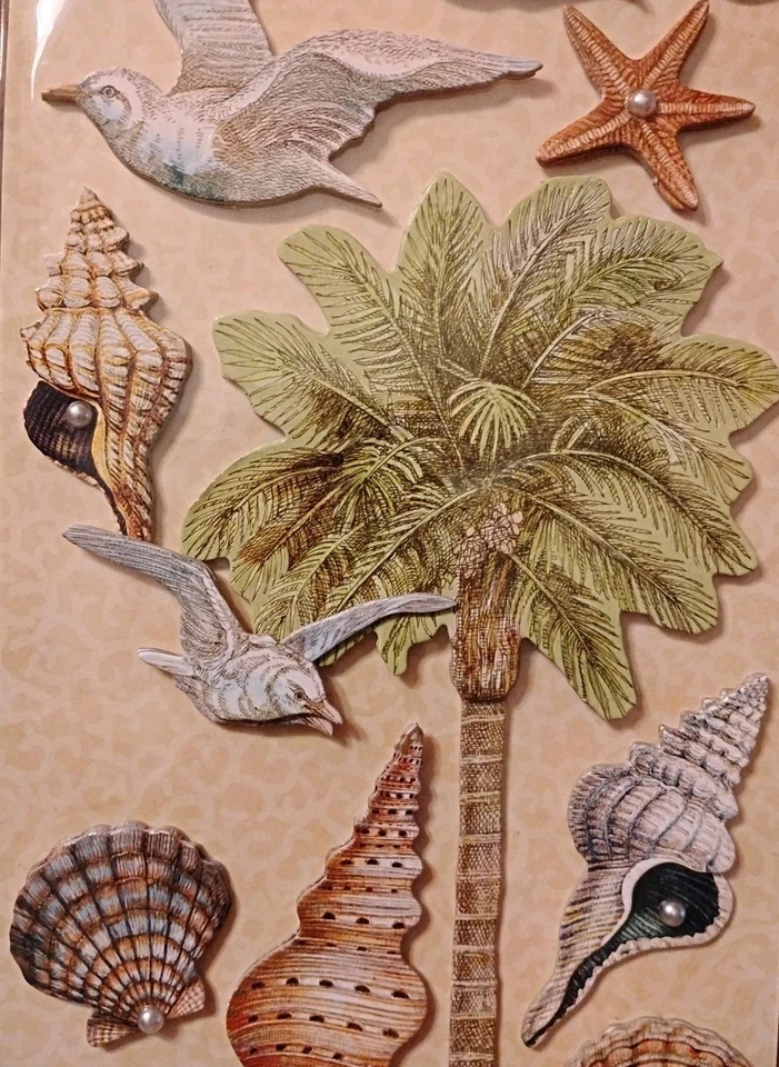 ✨NUEVO✨ Hoja de pegatinas dimensionales vintage de playa con tema de perlas 🌊🏖️ Foto 3 de 4