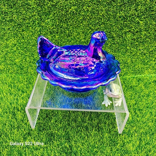 Mosser Cobalt Blue Carnival Chick Glass Figurine Salt Cellar On Wide Rim Base - Picture 19 of 19
