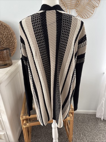 Soft Surroundings Cardigan Sweater Open Front Black Tan Cream Sparkle Long Large - Picture 7 of 8