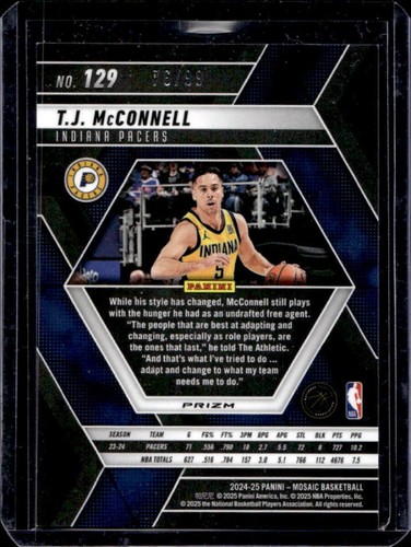 2024-25 Mosaic T.J. McConnell Purple #76/99 Pacers - Picture 2 of 2