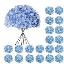 20 Pcs Blue Hydrangea Artificial Flowers Bulk, Faux Hydrangea Flowers Heads, ...