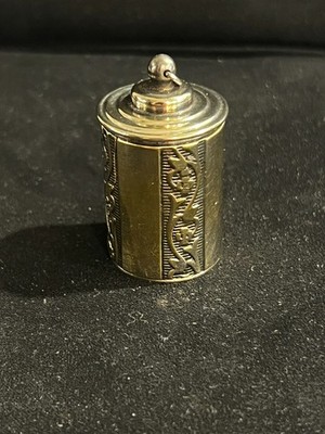 RARE HTF Vintage Brass Embossed Thimble Holder Suede lining