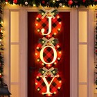 3 Pcs Christmas Joy Wreath for Front Door 11.8 Lighted Buffalo Plaid Door Sig...