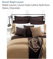 1 Ralph Lauren SUITE LATTICE QUILT EURO Sham Chocolate Brown NIP