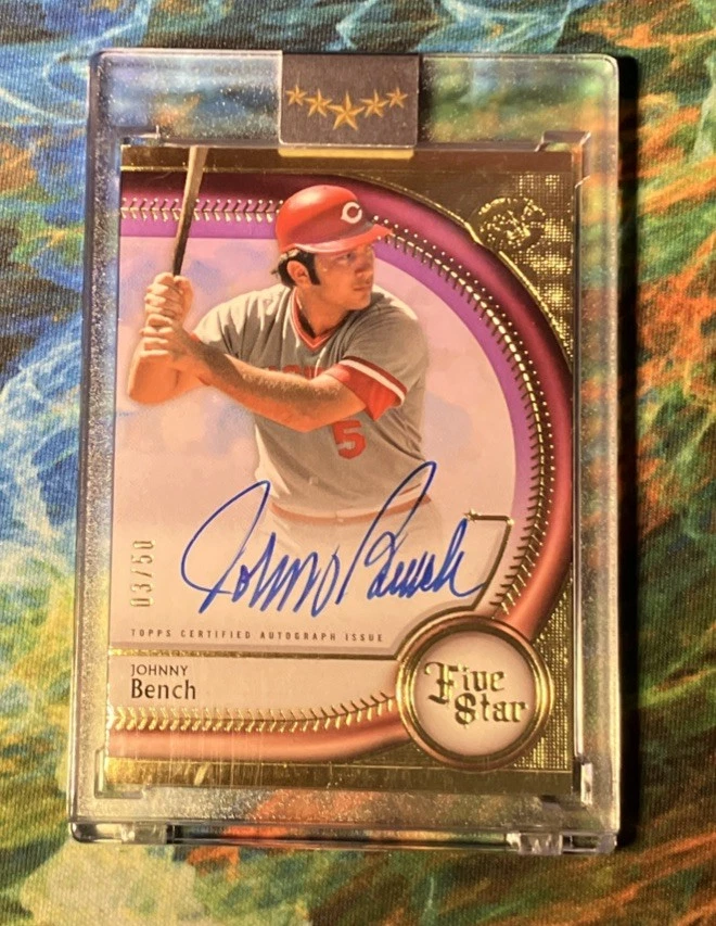 Topps Johnny Bench Autographed Baseball Sports Trading Cards