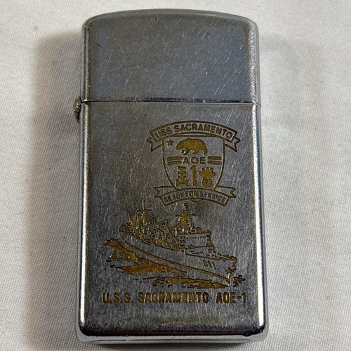 Vintage 1969 USS Sacramento AOE-1 Slim Zippo Lighter Vietnam Era - Picture 1 of 10