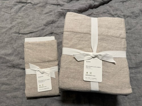 Pottery Barn Belgian Flax Linen Queen Sheet Set Plus 2 Standard Pillowcase - 第 2/4 張圖片