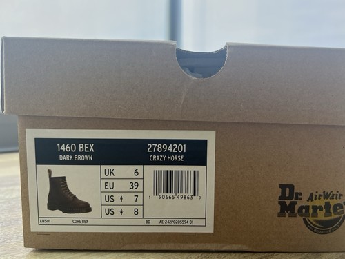 DR MARTENS 1460 BEX BROWN CRAZY HORSE LEATHER LACE UP BOOTS SIZE UK 6 EU 39 - Imagen 14 de 14