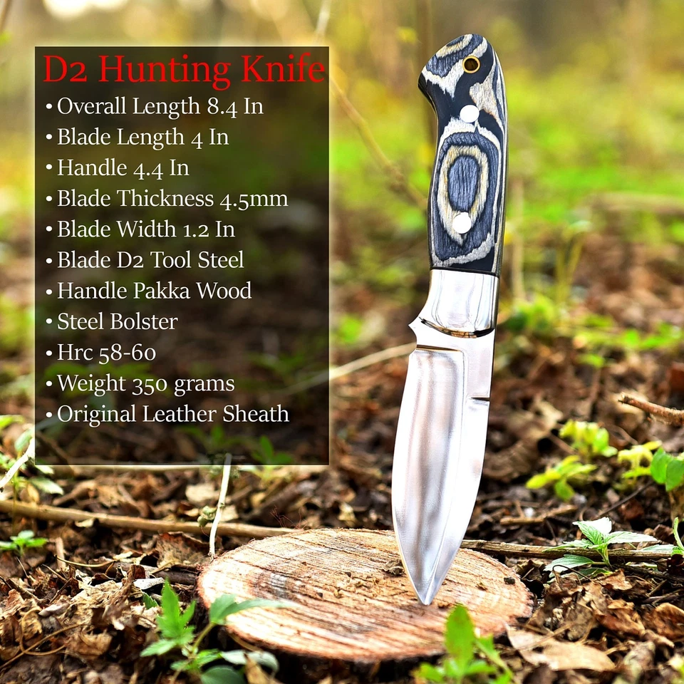 Custom Handmade Full Tang D2 Steel Fixed Blade Bushcraft Survival Hunting Knife - Image 4 of 4