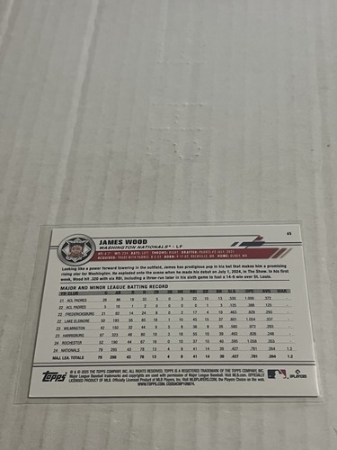 2025 Topps All Star Game James Wood RC Rookie Base Nationals - Picture 2 of 2