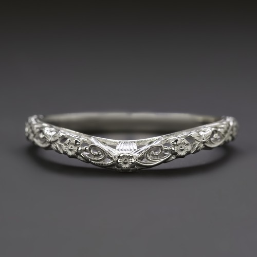 VINTAGE STIL BLUMEN EHERING 14k WEISSGOLD GESCHWUNGENE KONTUR ORANGE BLÜTE - Bild 1 von 1