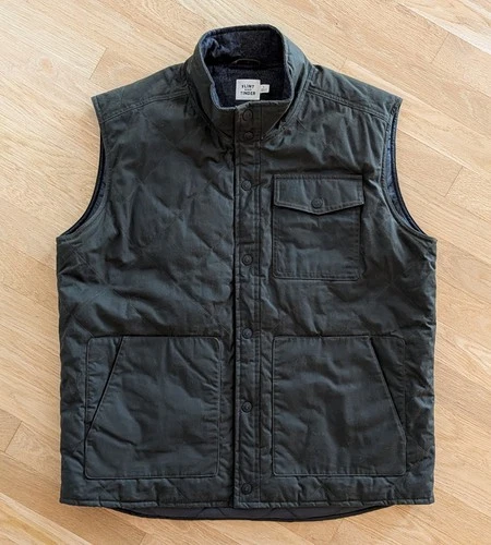 Flint and Tinder Men's Quilted Waxed Vest Dark Green Huckberry Large Insulated - product listing photo