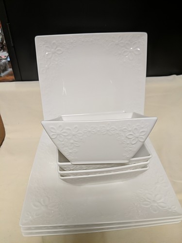 4 Roscher Square Dinner Plates & 4 Matching Bowls - Picture 1 of 4
