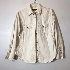 Isabel Marant Distressed Raw Hem Cotton White Button Down Utility Top 38