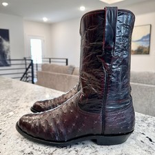 LUCCHESE Black Cherry Ostrich Boots 9 EE Mens Cowboy Western Ranchwear Zip Roper