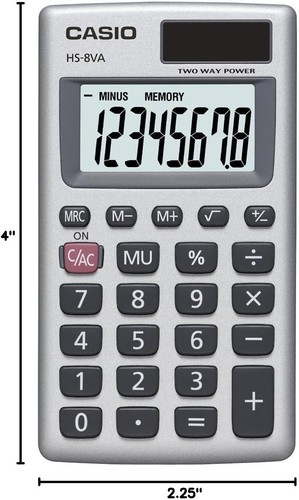 Casio HS-8VA Solar Powered Function Calculator Standard 8 Digit LCD display 2.1" - Picture 3 of 4