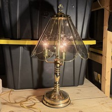 Vtg 8 Panel Glass Lamp Shade Etched Smoked Gl...