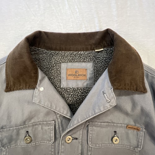 Vintage Woolrich Denim Barn Work Coat Jacket Medium Lined Gray Corduroy Collar - Picture 4 of 15