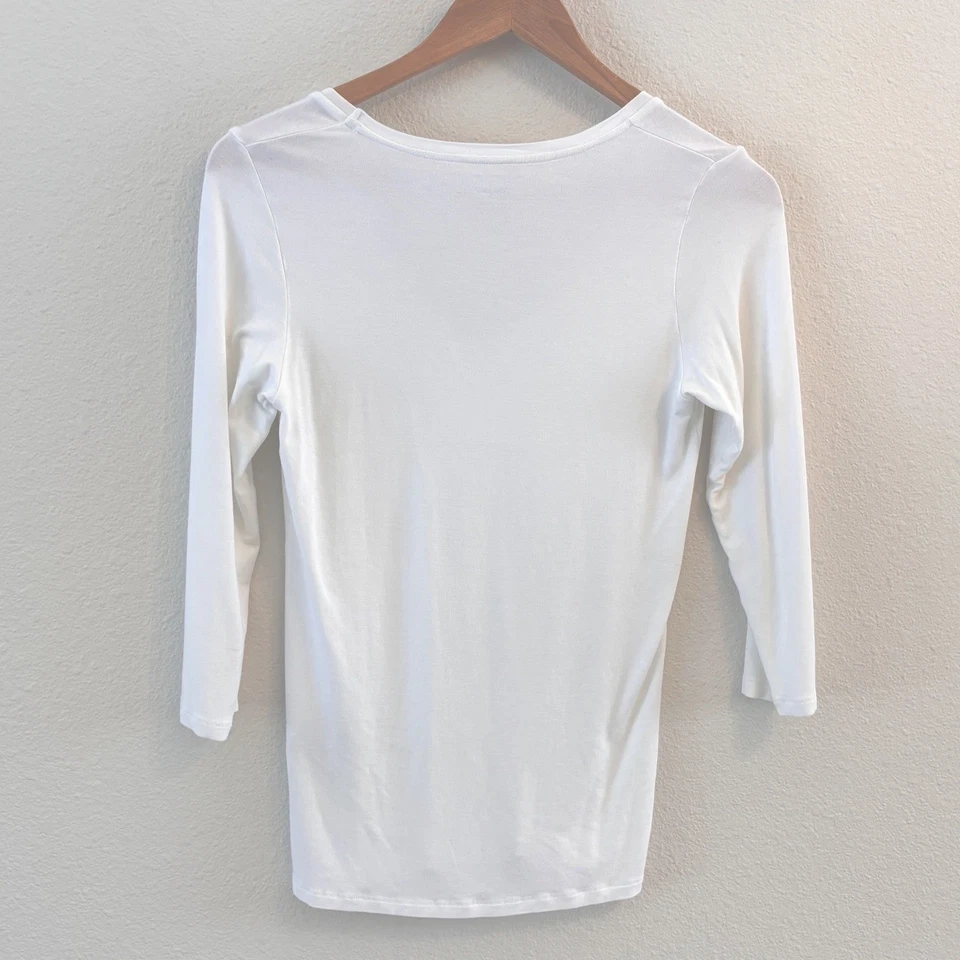 Camiseta Majestic Paris Neiman Top Mujer 3 Mediana Blanca Suave Tacto Cuello en V Foto 2 de 4