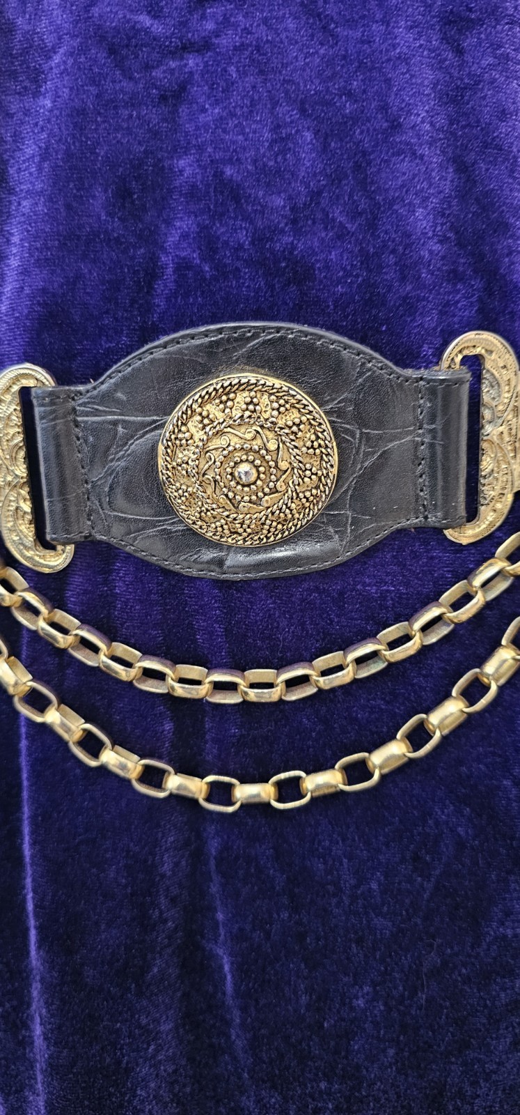 Streets Ahead Black Leather Belt M Brass Chain Medallion Whimsy Renfaire Fairy