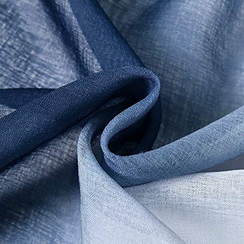 Navy Blue Ombre Linen Look Tier Short Sheer Curtains - 36 Inch Width by 36 - Picture 4 of 7