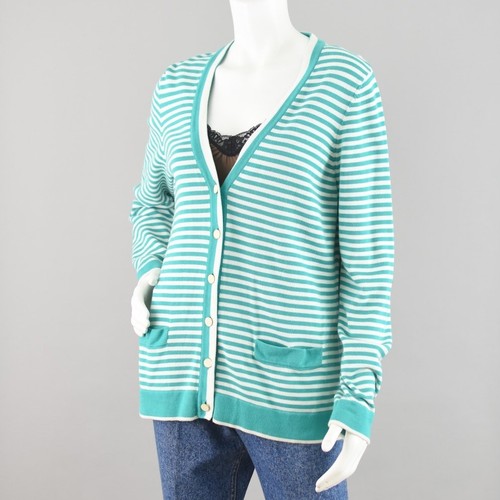 Lands End Nautical Striped Teal Cardigan with Pockets Women's XL - Picture 7 of 11