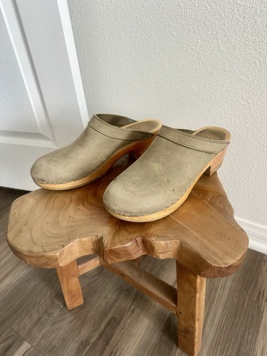 Sven Sz 40 Womens US 9.5 Slip On Wooden Clogs Mule Olive Green Suede Nubuck - Picture 5 of 8