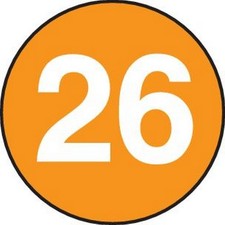 2" Diameter number 26 circle labels (500 per Roll)