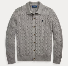Polo Ralph Lauren Cable Knit Collared Sweater Cotton Shirt Cardigan Gentleman M