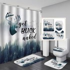 Camille&Andrew 4PCS Deer Antler Shower Curtain Set with Rugs, Green Pine Tree...