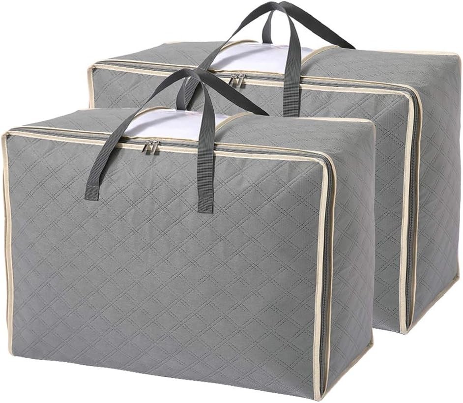 105L Large Storage Bags with Zips, 2 PCS Duvet Storage Bag King Size, Breathabl