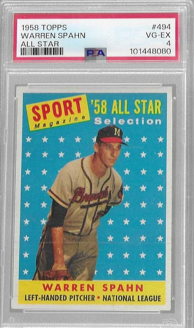 1958 Topps - '58 All Star Selection Warren Spahn #494 BRAVES PSA 4 VG/EX