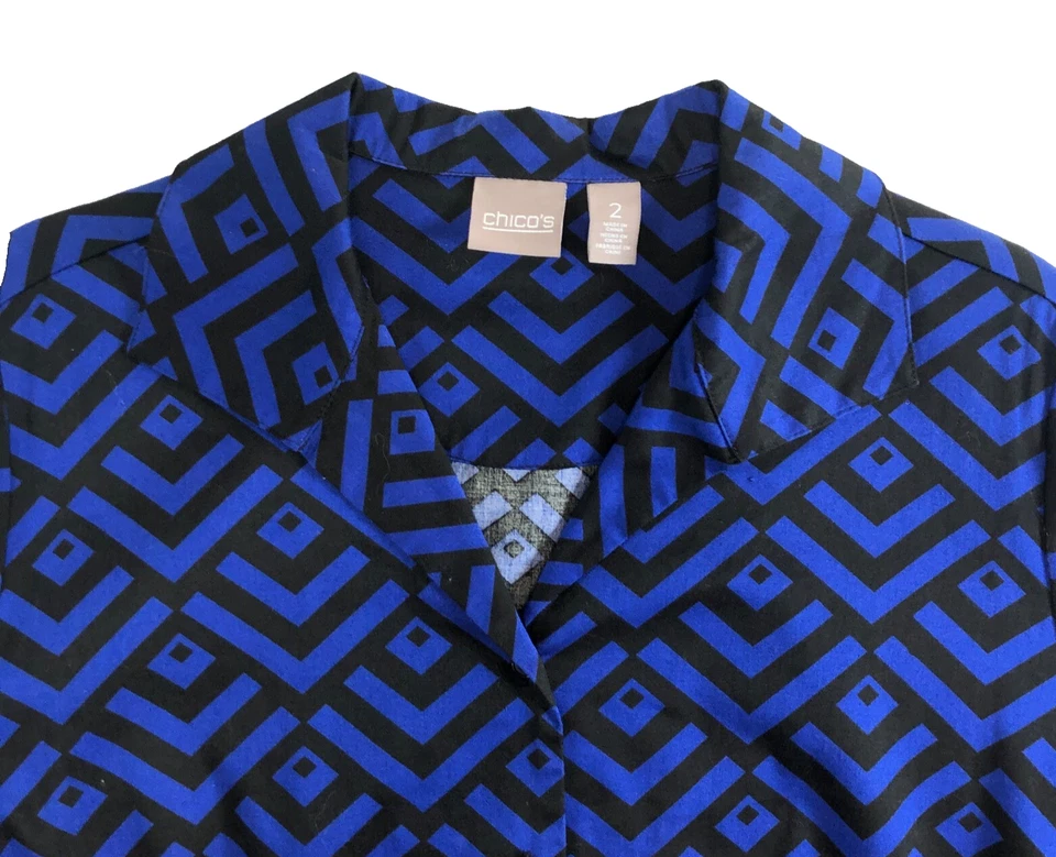 Chico's Womens Blouse Sz 2 US L Geometric Button Up Long Sleeve Stretch NWOT - Image 2 of 4