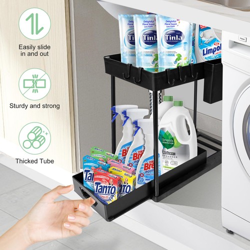 2-Pack Under Sink Organizer – 2-Tier Sliding Storage Rack for Bathroom & Kitc... - Picture 6 of 7