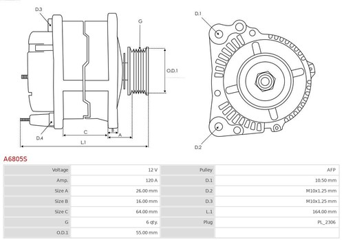 ALTERNATOR A6805S FOR TOYOTA 27060-36140 - Picture 6 of 11