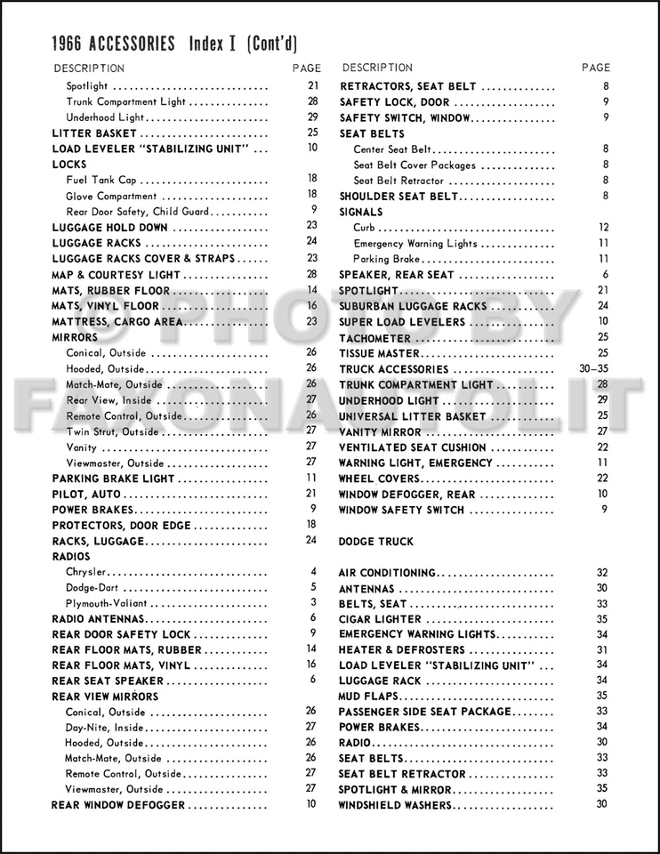 1966 Dodge Accessories Parts Book Charger Coronet Dart Polara Monaco Truck Van - Image 3 of 4